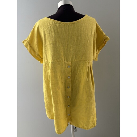 TERZO MILLENNIO Linen Top Button Back M Yellow Lagenlook Beach Lightweight Italy - Picture 2 of 16